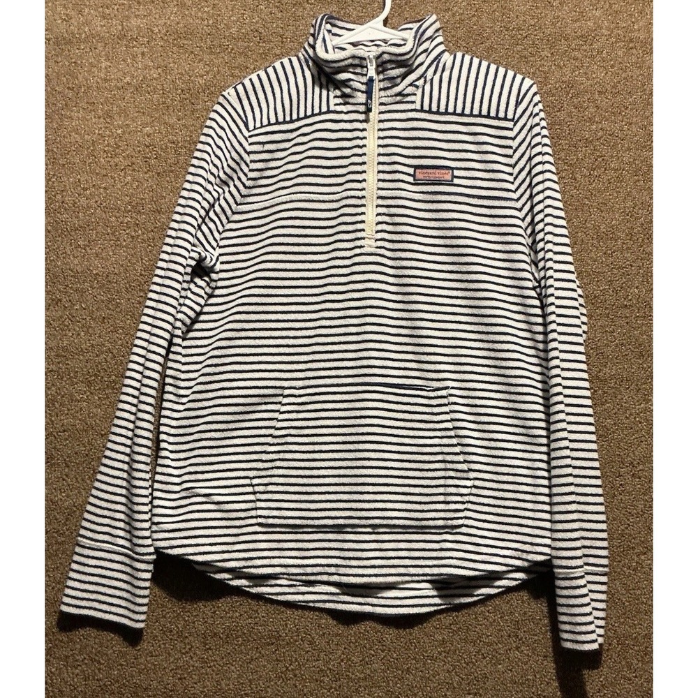 Vineyard Vines Women Sankaty Pullover Shep Shirt Kangaroo Pocket‎ L Striped